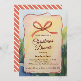 Coral Bow Watercolor Botanisches Weihnachtsessen Feiertagskarte