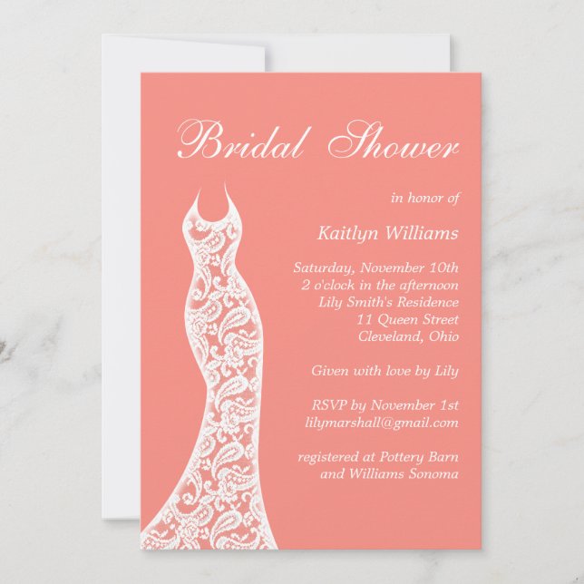 Coral Bridal Dusche Einladung (Vorderseite)