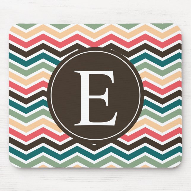 Coral Brown Aquamarin Zickzack Monogram Mousepad (Vorne)