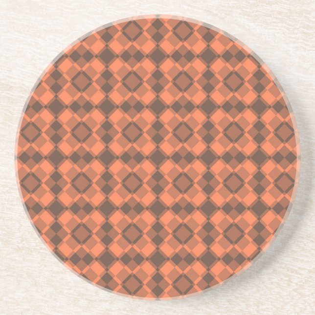 Coral Brown Checker Argyle Pattern Getränkeuntersetzer (Vorne)