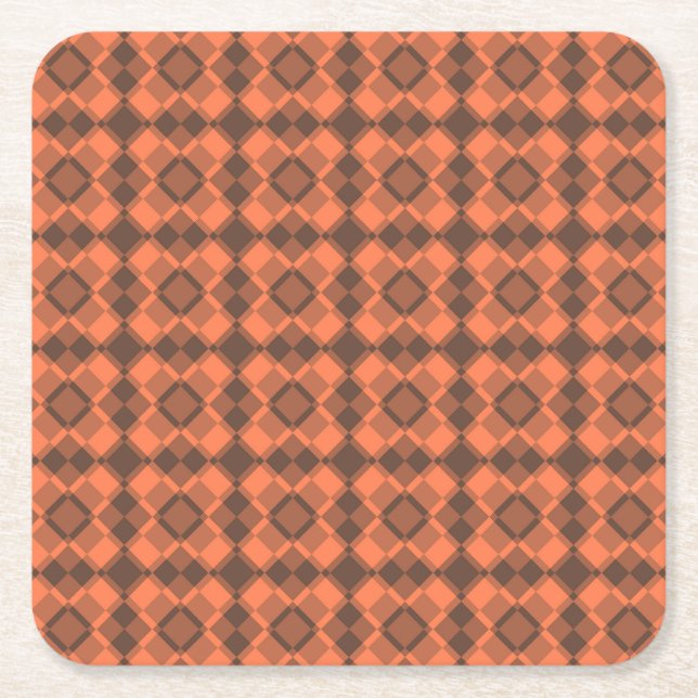 Coral Brown Checker Argyle Pattern Rechteckiger Pappuntersetzer (Vorderseite)