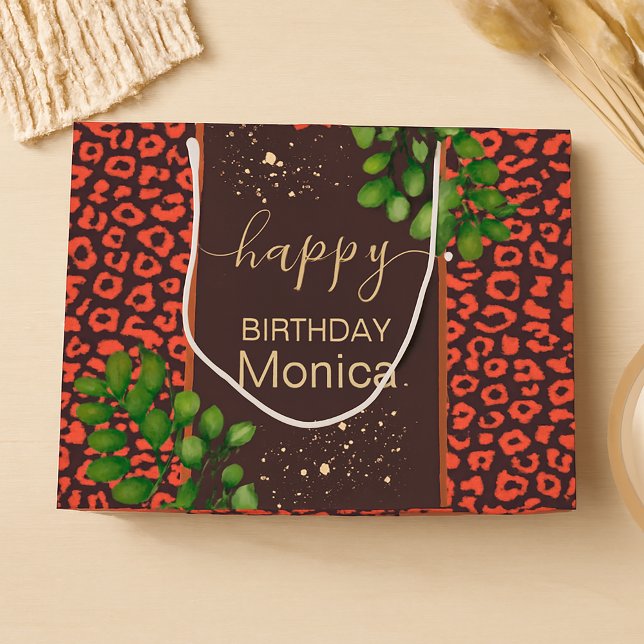 Coral Brown Leopard Print Große Geschenktüte (Gift Bag)