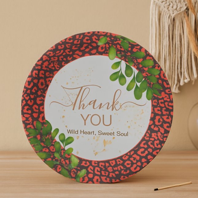 Coral Brown Leopard Print Thank You Pappteller (Paper Plates)