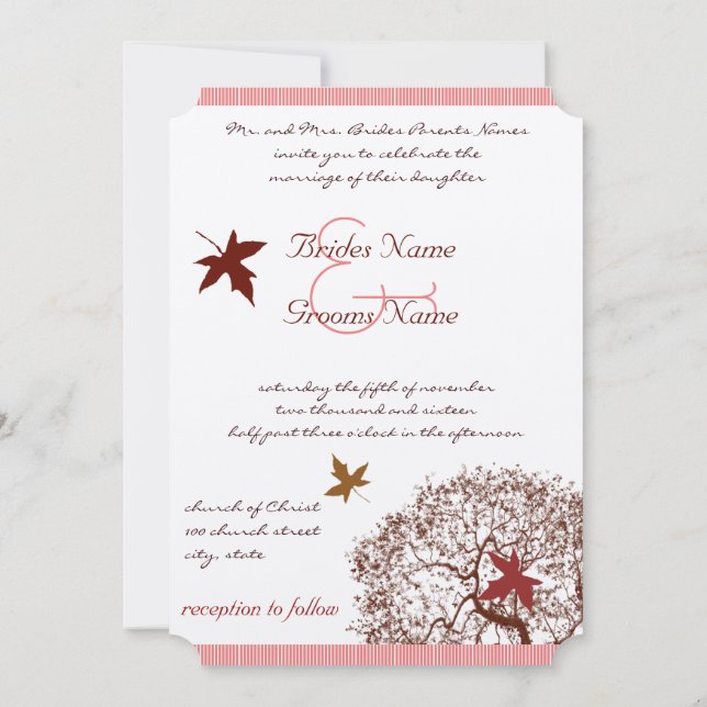 Coral Burgundy Red Limon Tree Einladung Hochzeit (Rückseite)