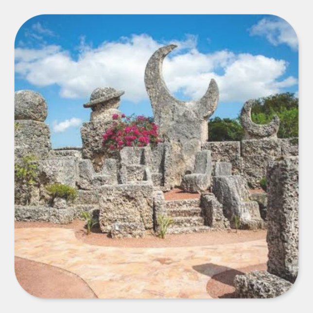 Coral Castle Quadratischer Aufkleber (Vorderseite)