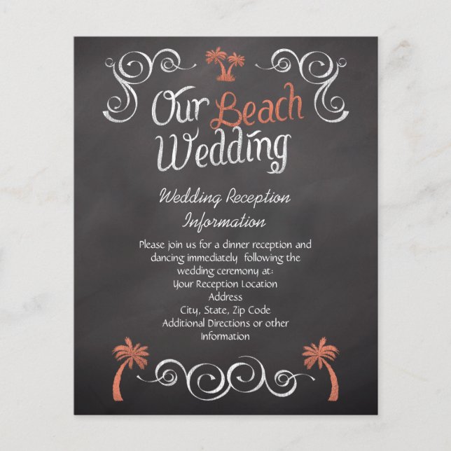 Coral Chalkboard Beach Hochzeitstich Empfang Beila (Vorderseite)