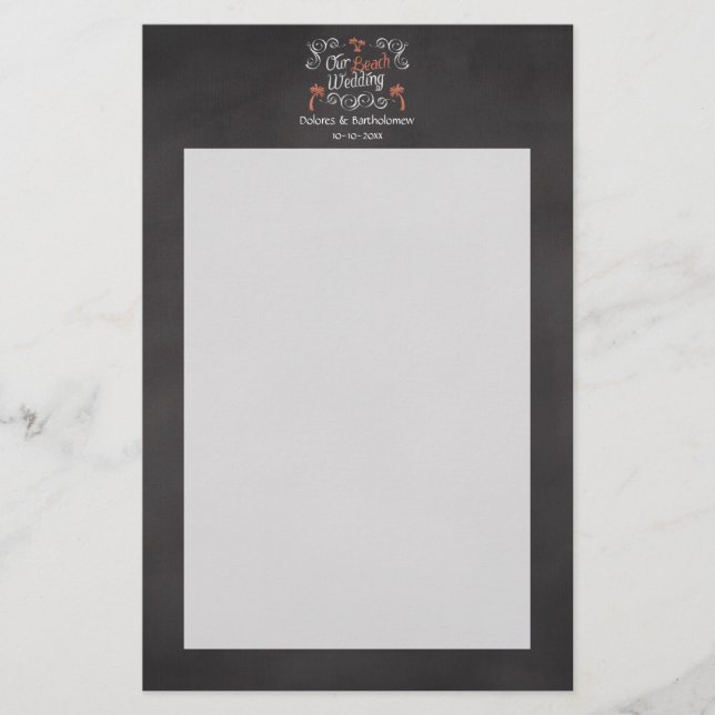 Coral Chalkboard Script Beach Wedding Briefpapier (Vorderseite)