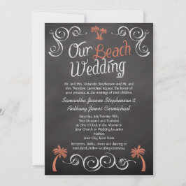 Coral Chalkboard Script Beach Wedding Einladung