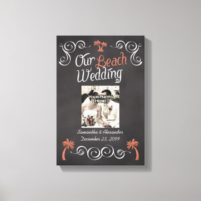 Coral Chalkboard Script Beach Wedding Leinwanddruck (Vorderseite)