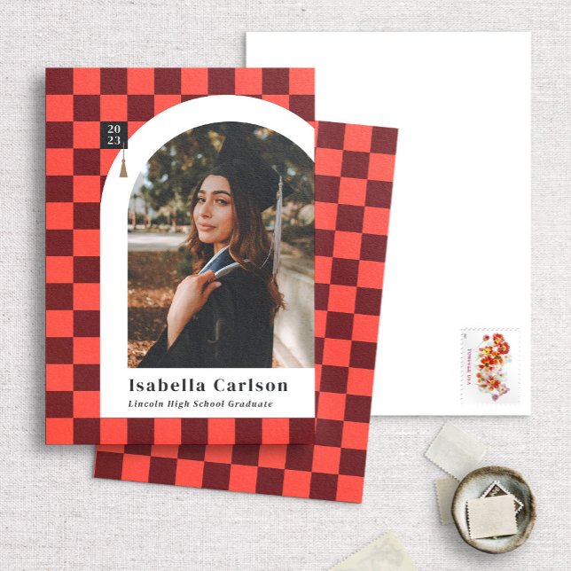 Coral Checkered Arch Foto Abschluss Annoucement Ankündigung (Von Creator hochgeladen)