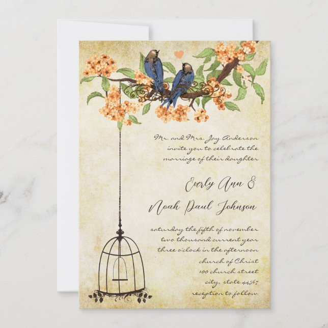 Coral Cherry Blossom Lattice Birdcage Wedding Einladung (Vorderseite)