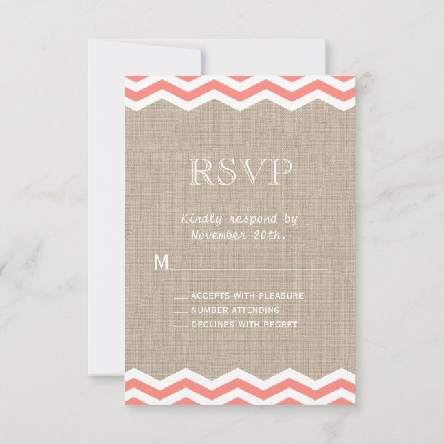 Coral Chevrons auf Burlap UAWG RSVP Karte (Rückseite)