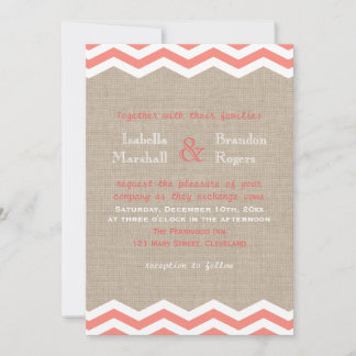Coral Chevrons auf Einladung von Burlap Wedding