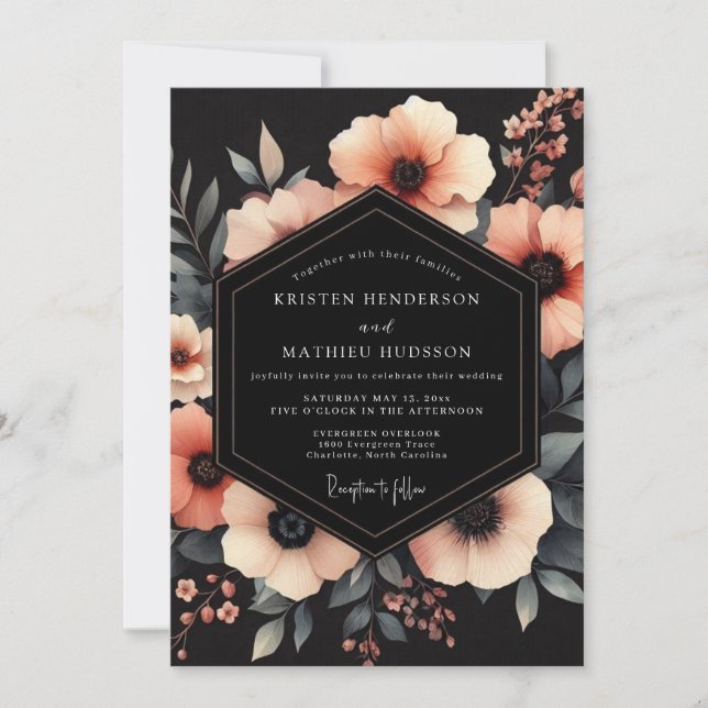 Coral Chiaroscuro Blütenhochzeit Einladung (Vorderseite)