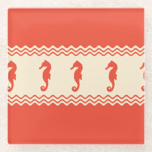 Coral Coastal Seahorses Stripes Glasuntersetzer