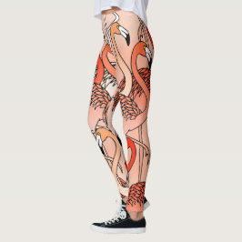 Coral Color Flamingos Leggings
