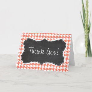 Coral Color Houndstooth; Chalkboard look Dankeskarte