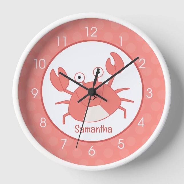 Coral Crab Crustaceancore Crabby Kinderzimmer Cloc Uhr (Vorderseite)