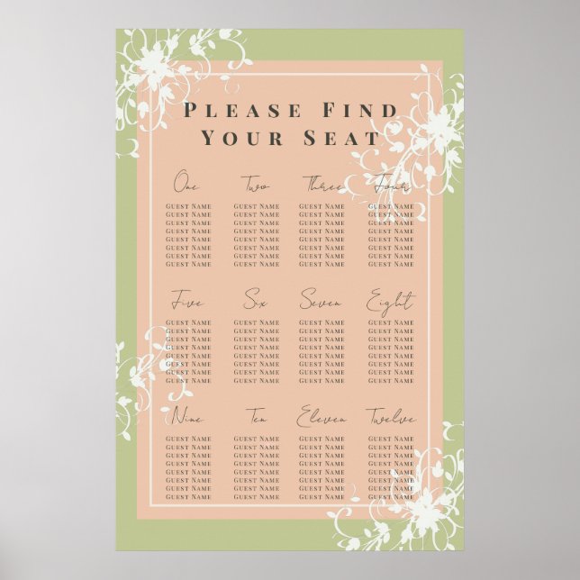 Coral & Cream Filigree Elegantes Seetabelle Poster (Vorne)