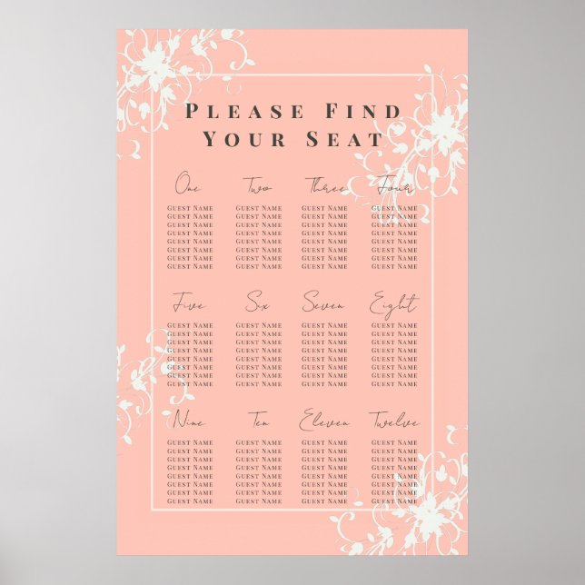 Coral & Cream Filigree Elegantes Seetabelle Poster (Vorne)