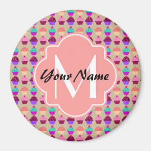 Coral Cupcake Personalisierter Name, benutzerdefin Magnet