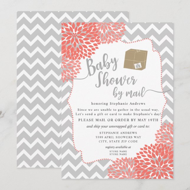 Coral Dahlia Floral Girl Baby Shower per Post Einladung (Vorne/Hinten)