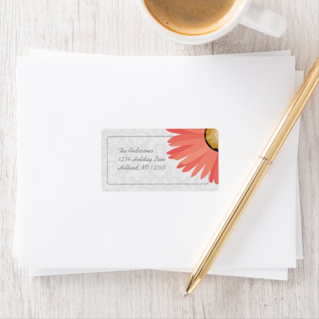 Coral Daisy Damask Rücksendeadressen-Aufkleber Adressaufkleber (Insitu)