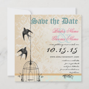 Coral Damask Bird Cage Wedding Save the Date Einladung