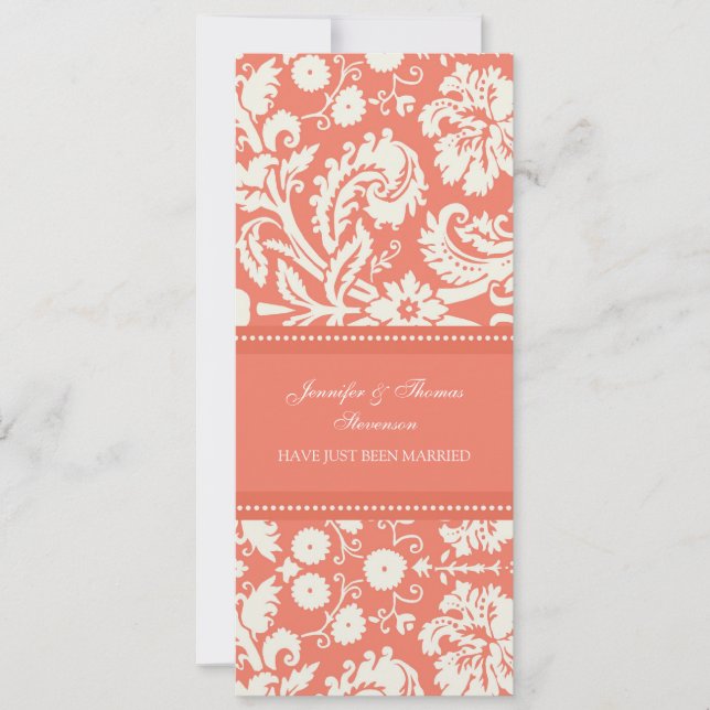 Coral Damask Just Married Announctions Cards Ankündigung (Vorderseite)