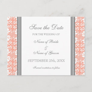 Coral Damask Save the Date Hochzeitskarten Ankündigungspostkarte
