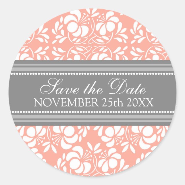 Coral Damask Save the Date Umschlag Aufkleber (Vorderseite)