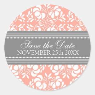Coral Damask Save the Date Umschlag Aufkleber