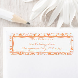 Coral Damask Swirl Dot-Adressetikett