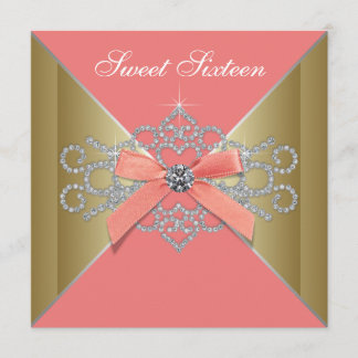 Coral Diamonds Coral Gold Sweet 16 Geburtstagspart Einladung