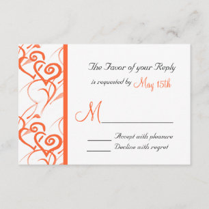 Coral Double Hearts Wirbel Rines Wedding RSVP Karte