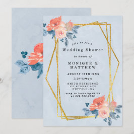 Coral Dusty Blue Gold Floral Polterabend laden