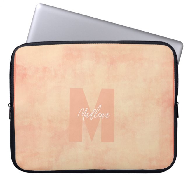 Coral Earthy Pastel Tones Mit Monogramm Chic Laptopschutzhülle (Vorderseite)