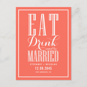 Coral Eat, Drink and Be Married Save the Date Ankündigungspostkarte