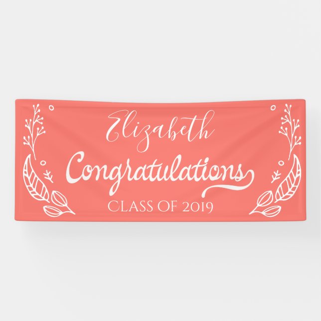 Coral Elegant Chic Abschluss Class of 2019 Banner (Horizontal)