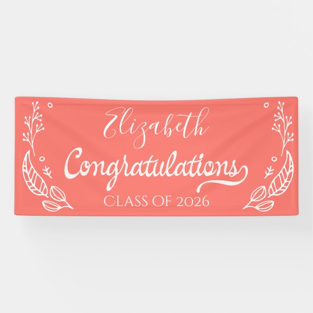 Coral Elegant Chic Abschluss Class of 2019 Banner (Horizontal)