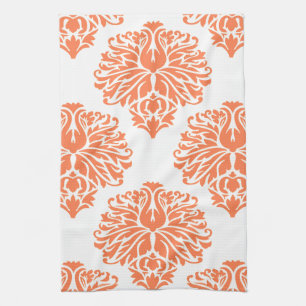 Coral Elegant Damask Geschirrtuch