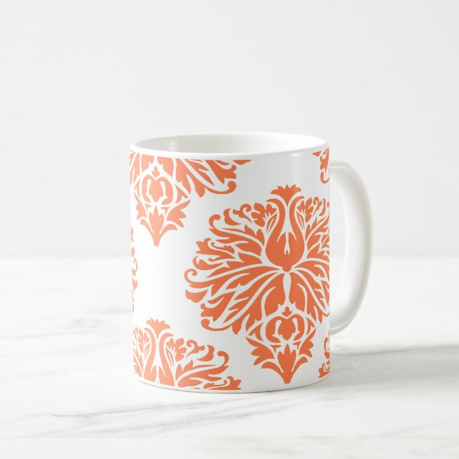 Coral Elegant Damask Tasse (VorderseiteRechts)