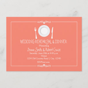 Coral Elegant Hochzeit Probe Abendessen Einladung