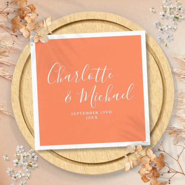 Coral Elegant Signature Script Hochzeit Serviette (Coral Elegant Signature Script Wedding Napkins)