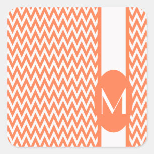 Coral Elegant Zickzack Design mit Monogramm Quadratischer Aufkleber