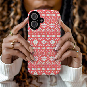 Coral Fair Isle Christmas Sweater Muster iPhone 16 Hülle