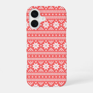 Coral Fair Isle Weihnachtsschlabbermuster iPhone 16 Hülle