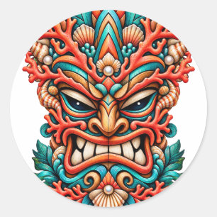Coral Fire Tiki-Aufkleber Runder Aufkleber
