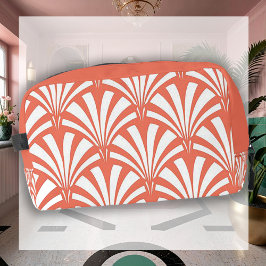 Coral Fizz und weiße Fans Art Deco Kulturbeutel Waschbeutel