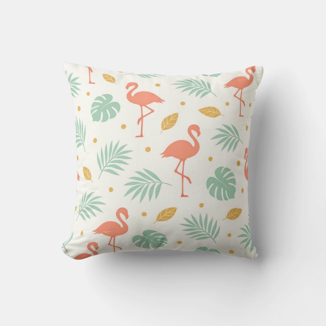 Coral Flamingo Tropical Leaf Pattern Kissen (Vorderseite)